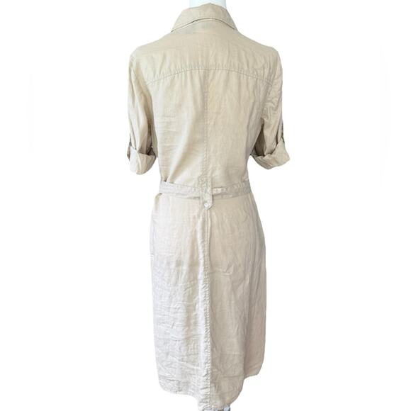 Saks Fifth Avenue Women's Linen Button Down Khaki Tan Tie Button Down Dress- 6 - Picture 3 of 9